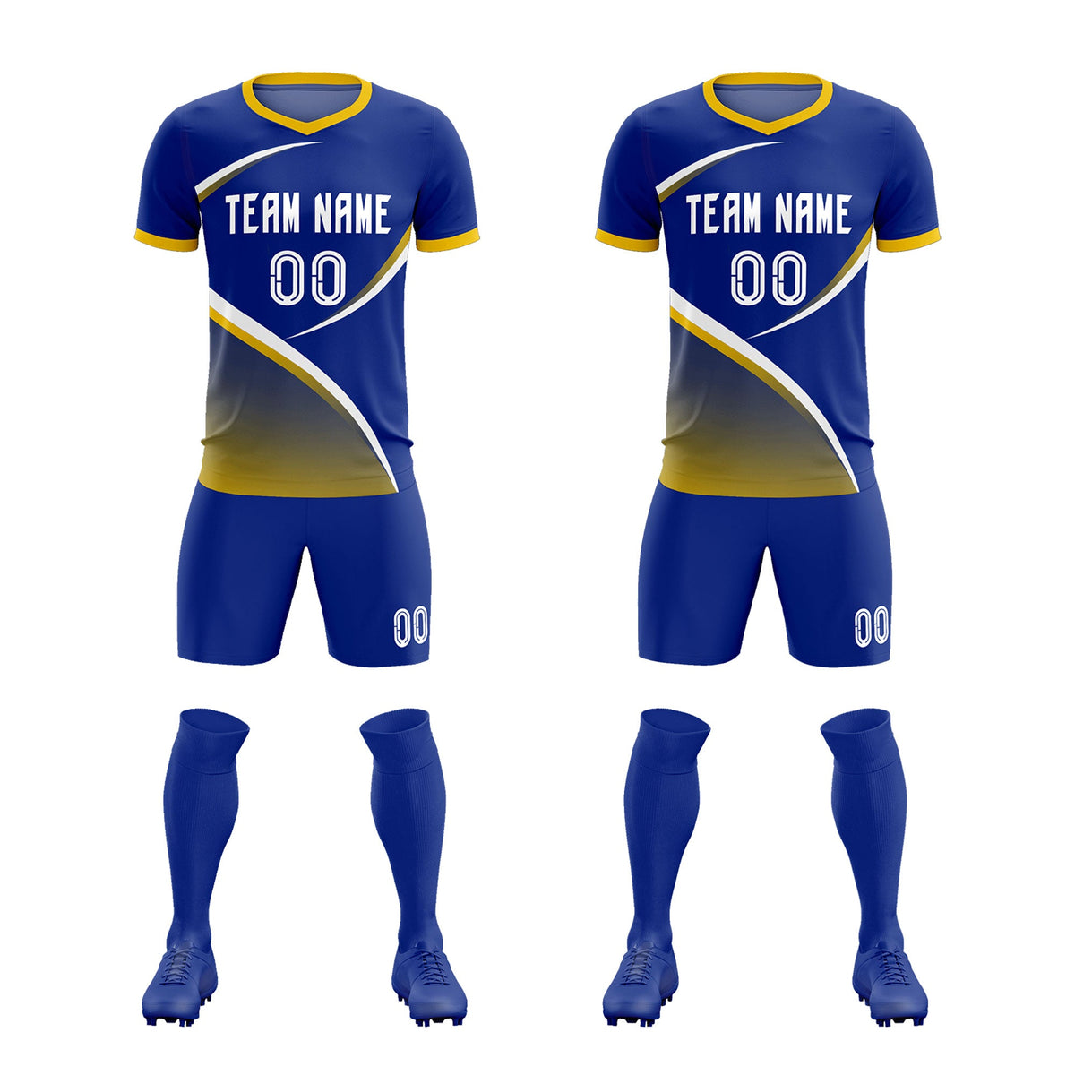 Custom Royal Gold Color Block Training Uniform For Men Soccer Sets Jersey