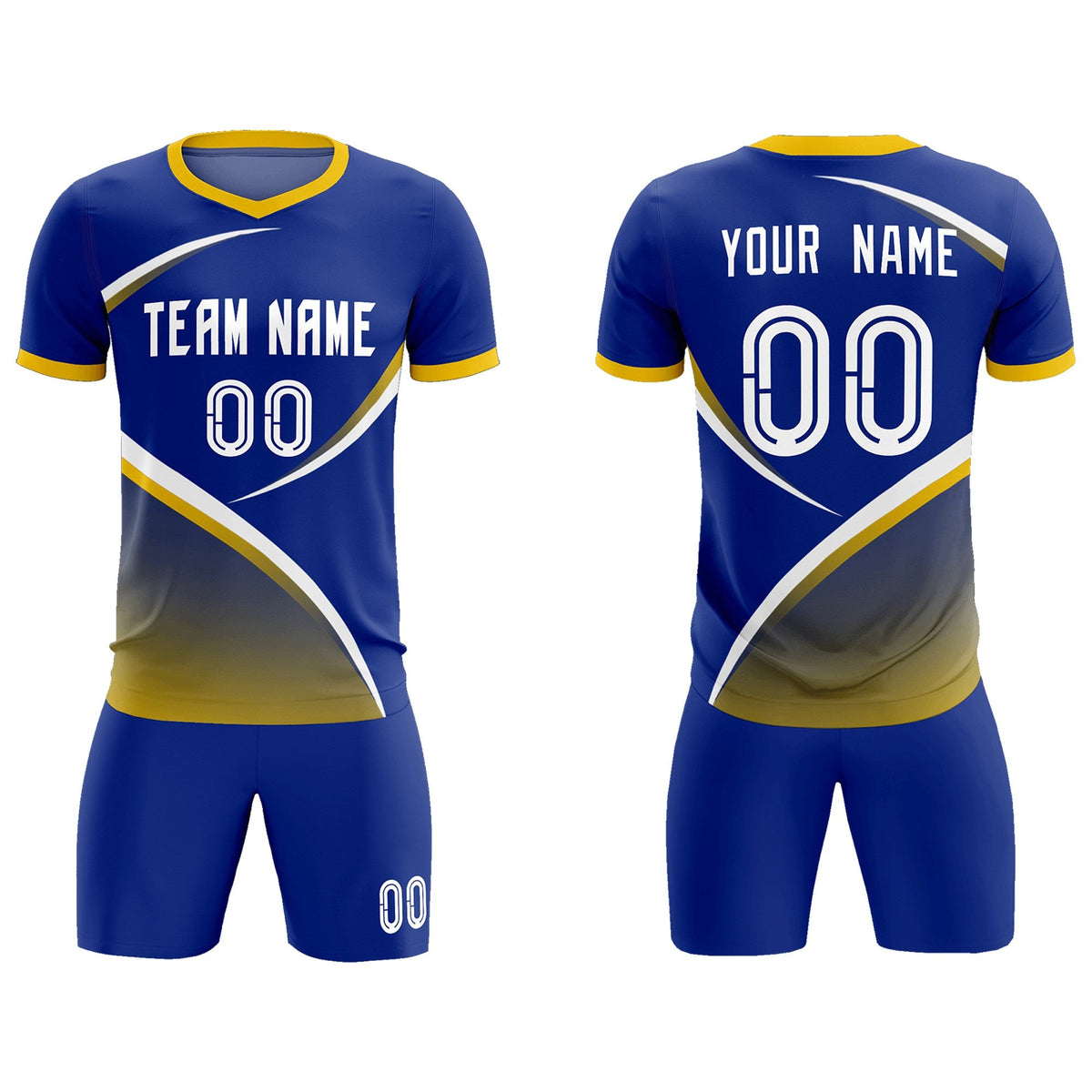 Custom Royal Gold Color Block Training Uniform For Men Soccer Sets Jersey