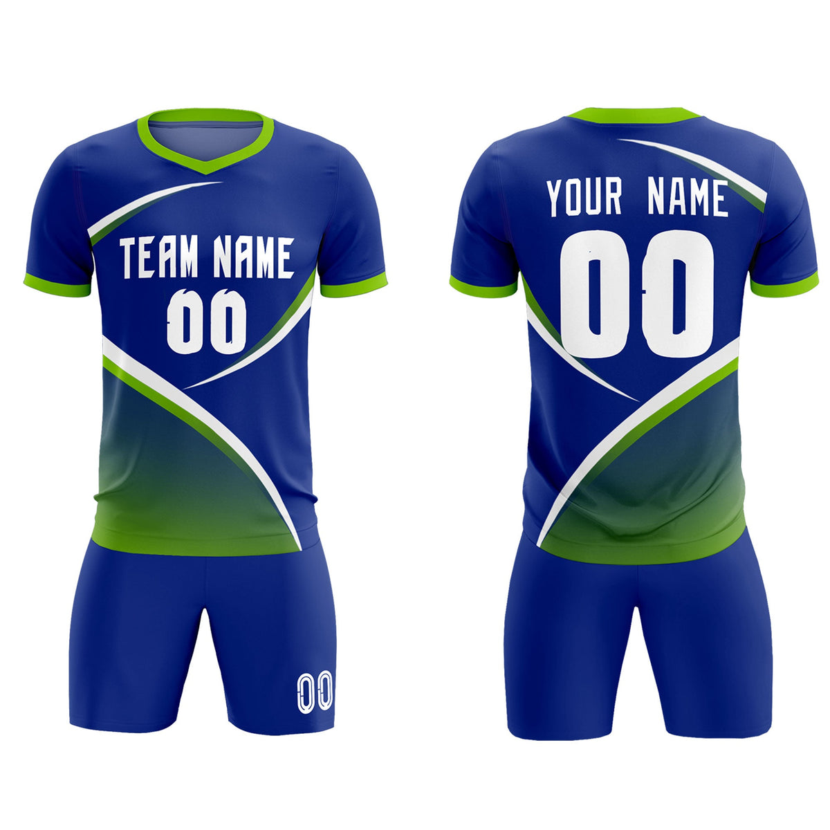 Custom Royal Neon Green Color Block Training Uniform For Men Soccer Sets Jersey