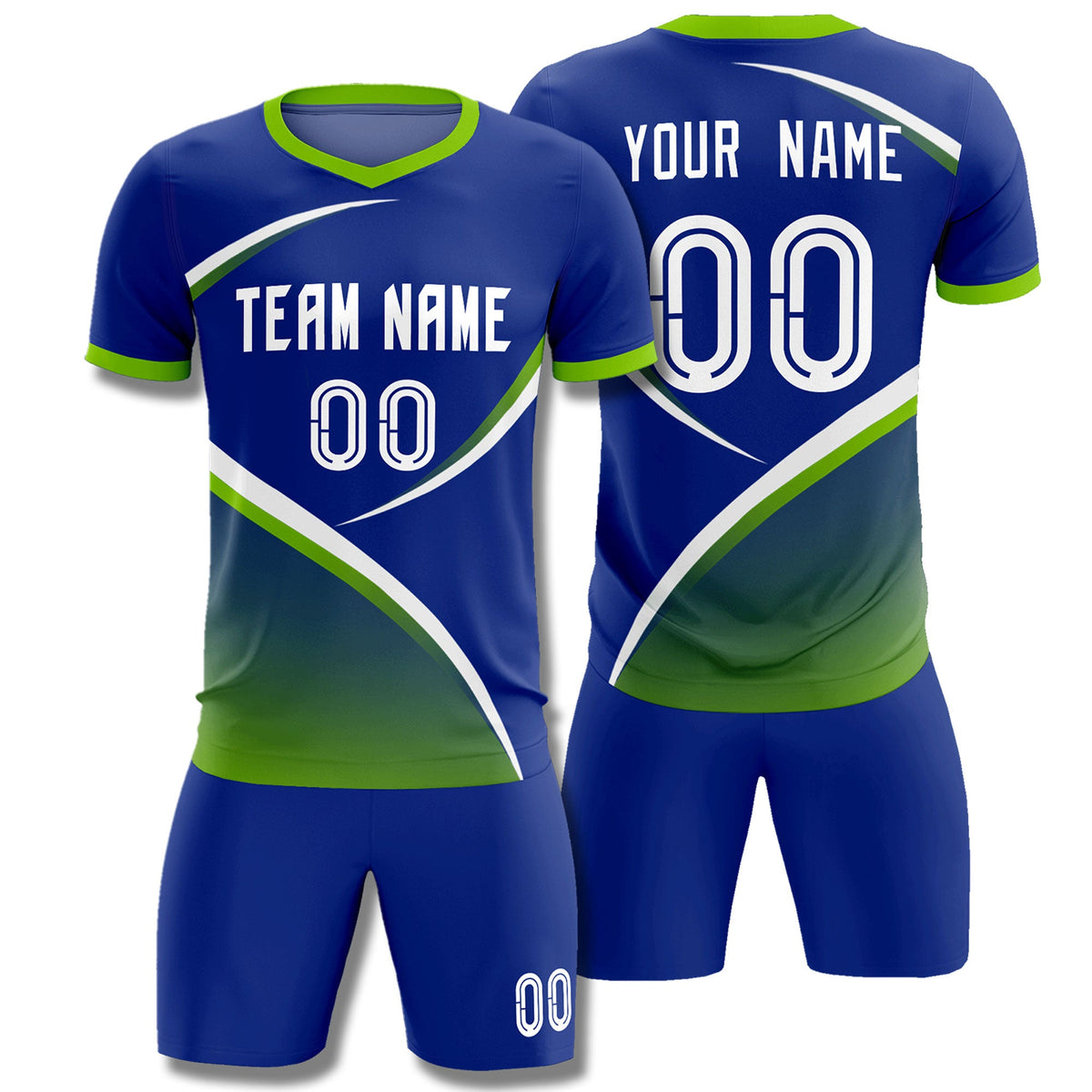 Custom Royal Neon Green Color Block Training Uniform For Men Soccer Sets Jersey