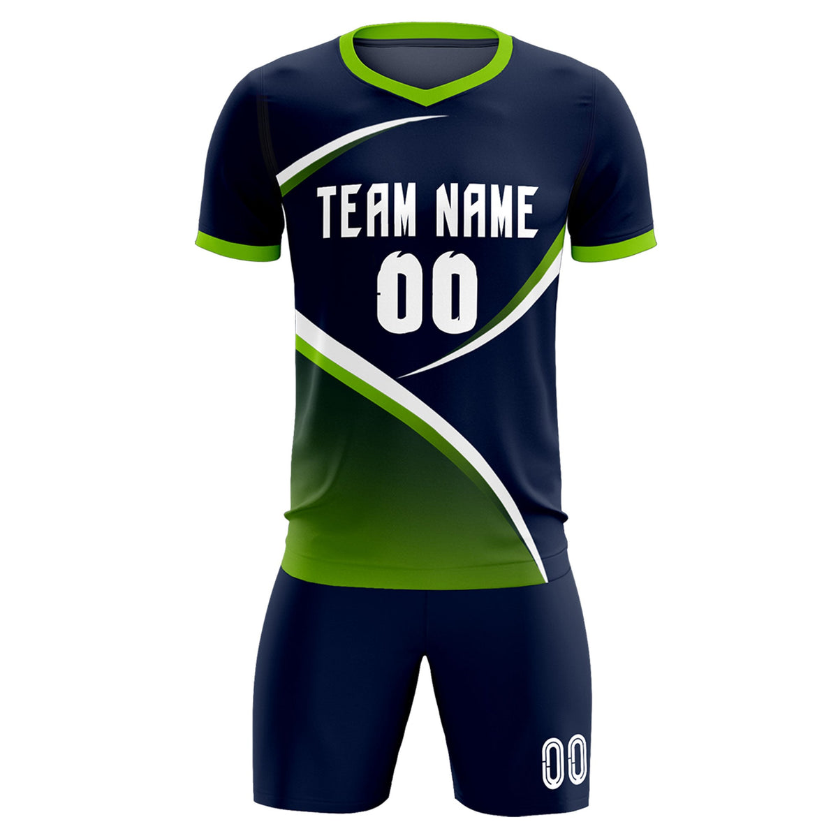 Custom Navy Neon Green Color Block Training Uniform For Men Soccer Sets Jersey