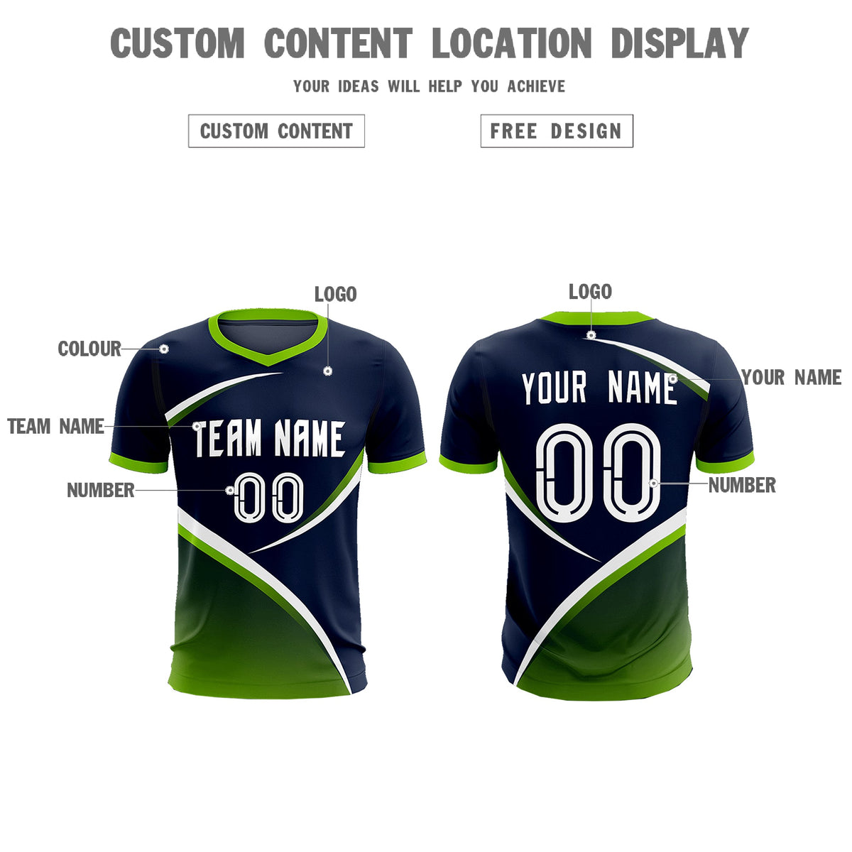 Custom Navy Neon Green Color Block Training Uniform For Men Soccer Sets Jersey