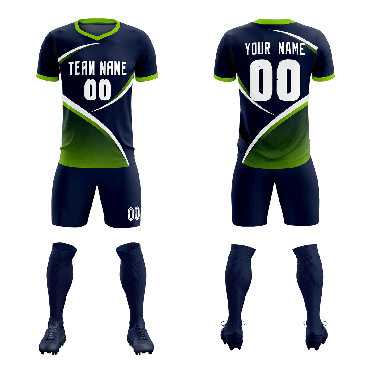 Custom Navy Neon Green Color Block Training Uniform For Men Soccer Sets Jersey