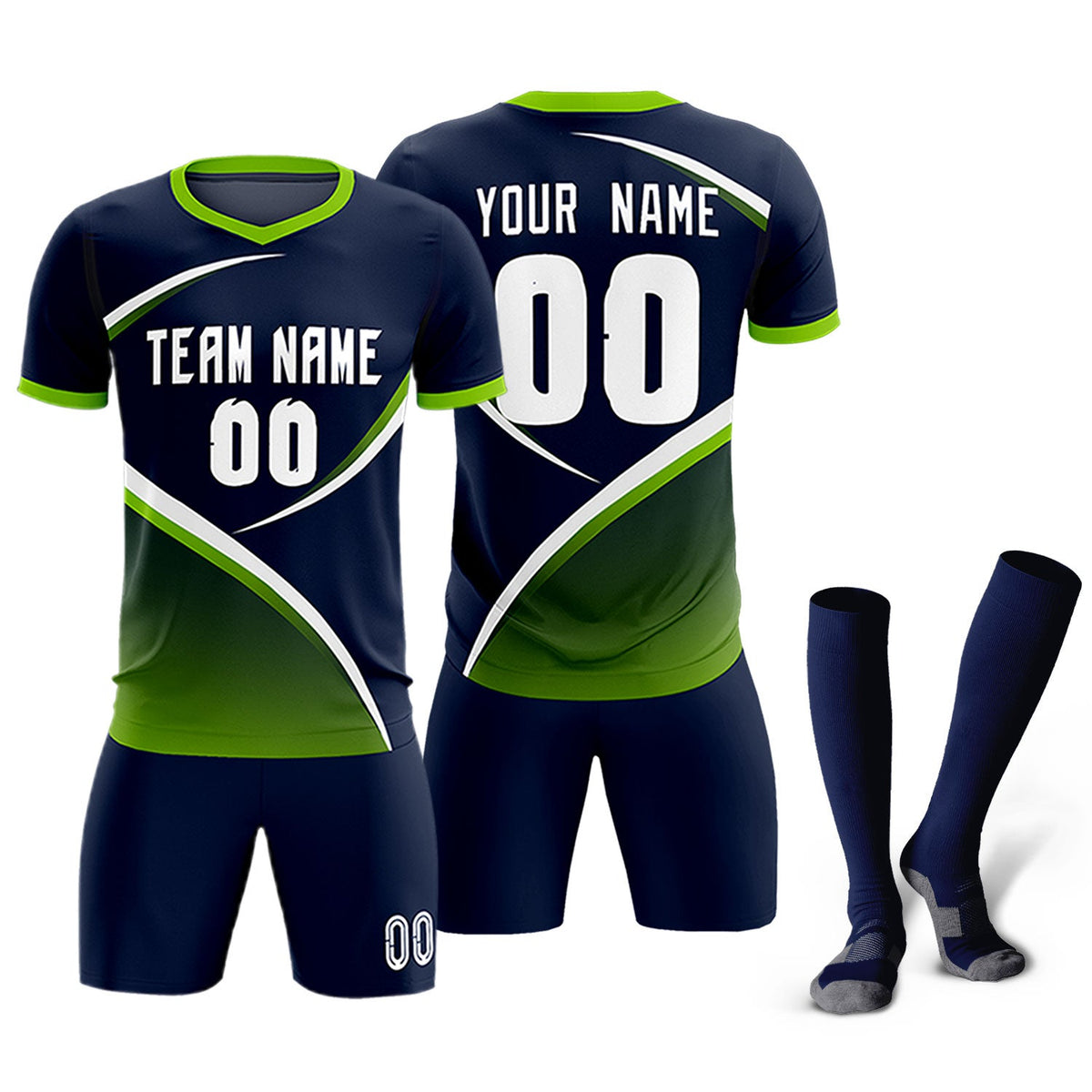 Custom Navy Neon Green Color Block Training Uniform For Men Soccer Sets Jersey