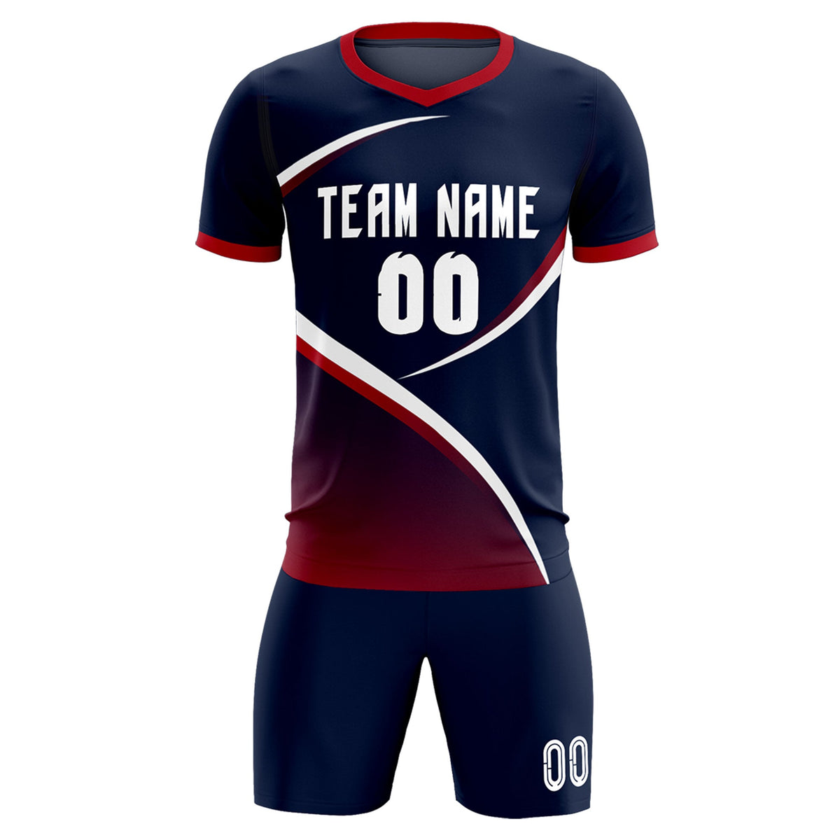 Custom Navy Red Color Block Training Uniform For Men Soccer Sets Jersey