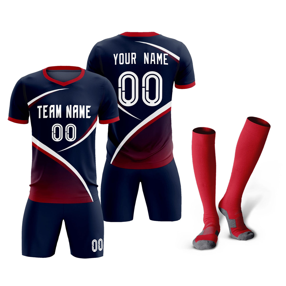 Custom Navy Red Color Block Training Uniform For Men Soccer Sets Jersey