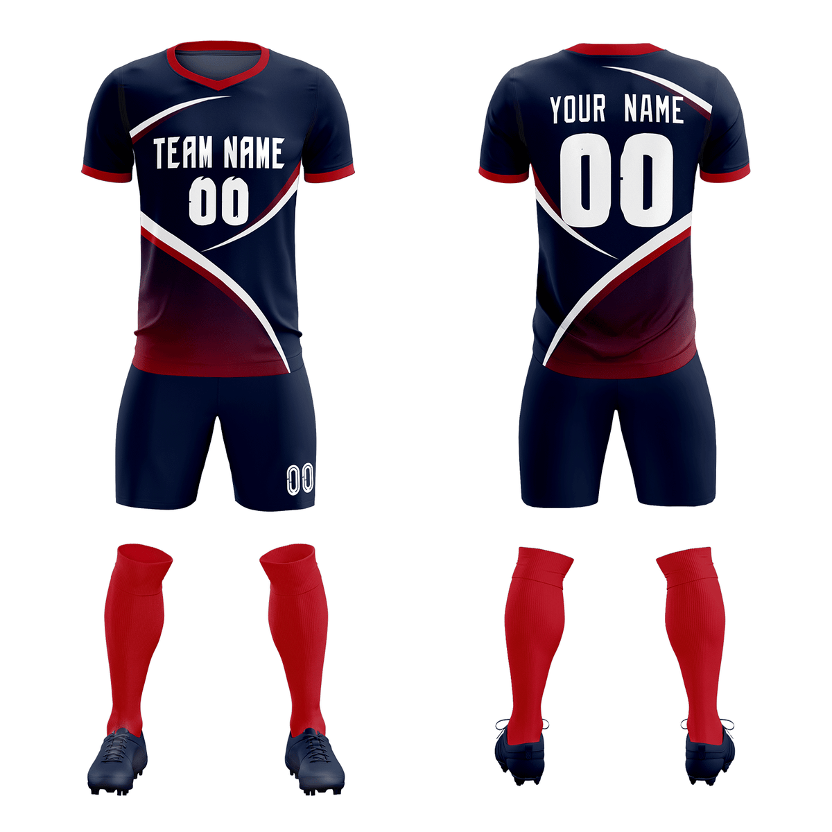 Custom Navy Red Color Block Training Uniform For Men Soccer Sets Jersey