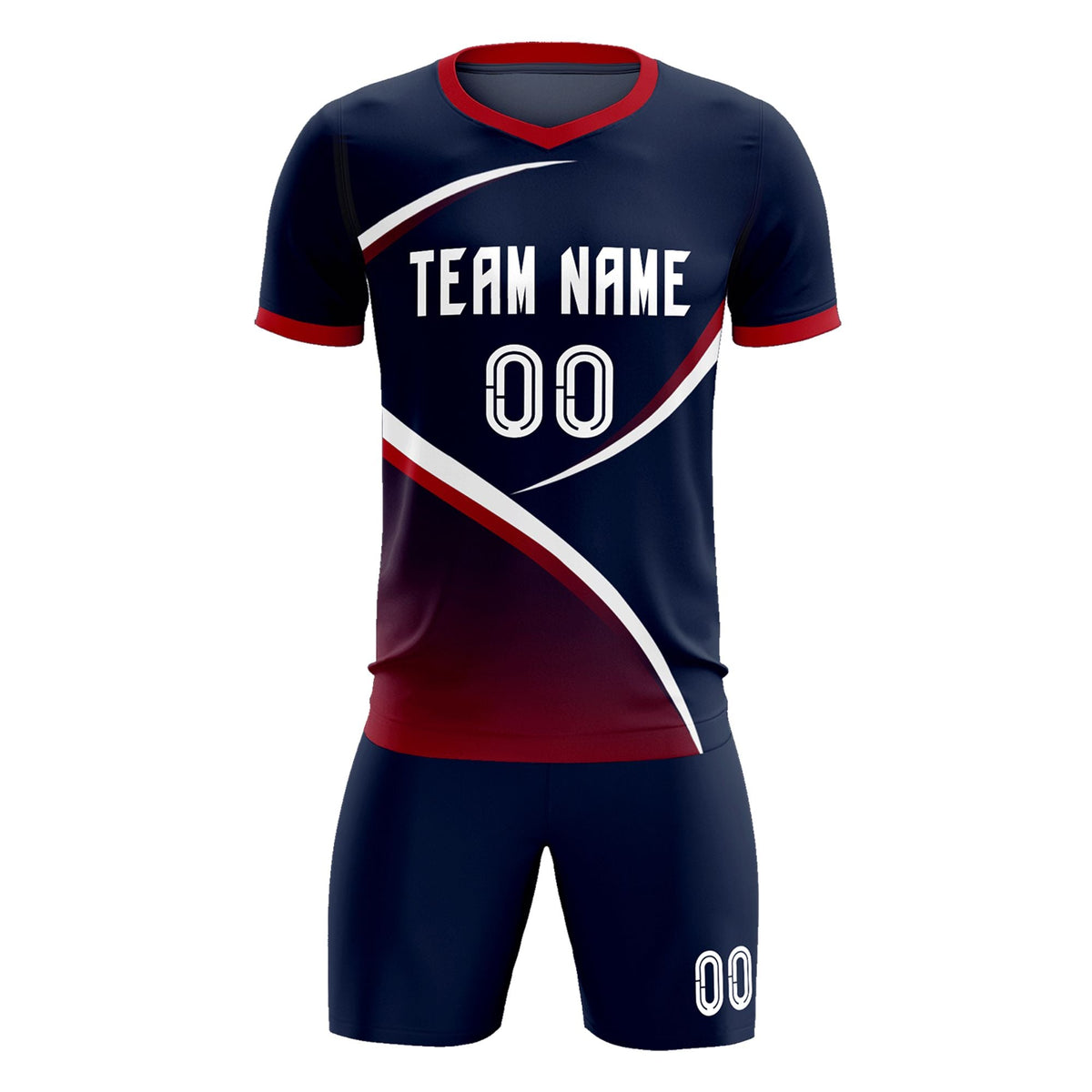 Custom Navy Red Color Block Training Uniform For Men Soccer Sets Jersey