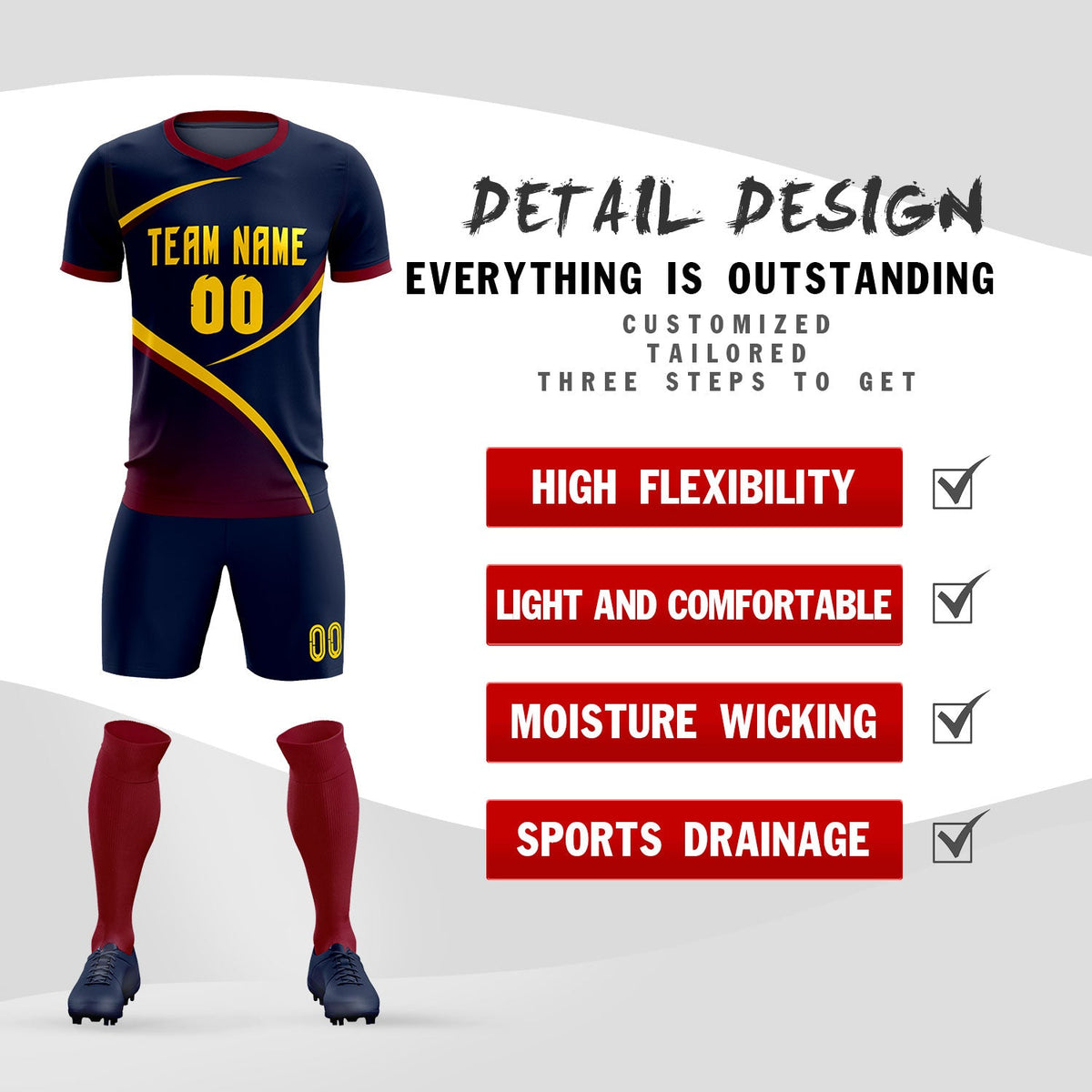 Custom Navy Navy Color Block Training Uniform For Men Soccer Sets Jersey