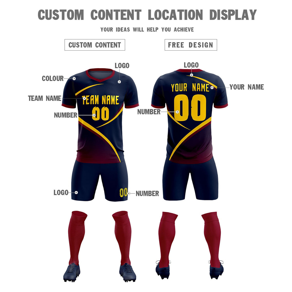 Custom Navy Navy Color Block Training Uniform For Men Soccer Sets Jersey