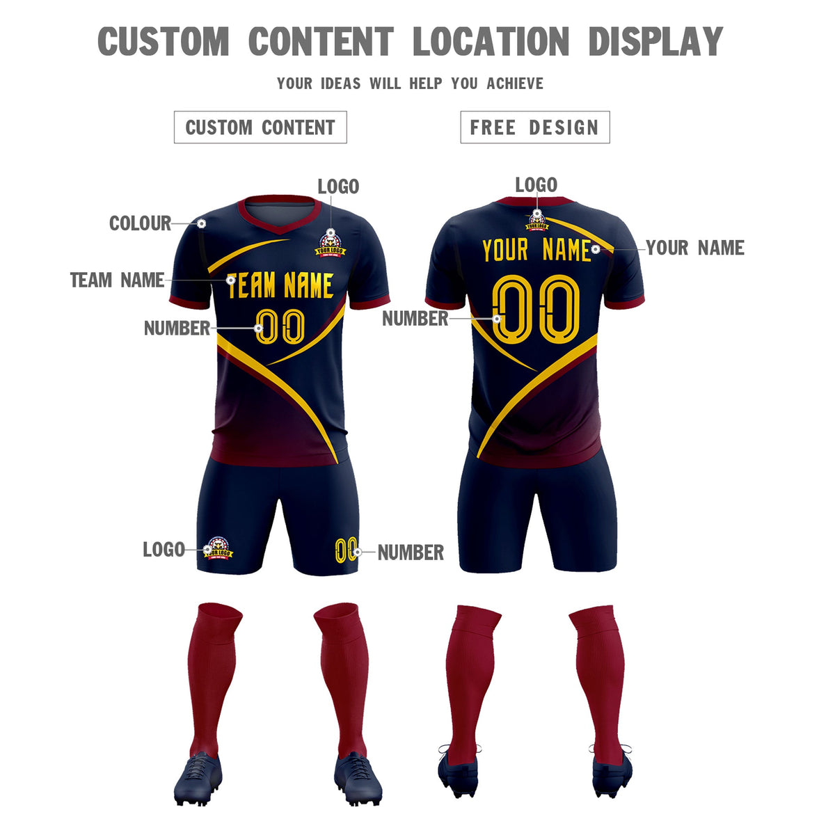 Custom Navy Navy Color Block Training Uniform For Men Soccer Sets Jersey
