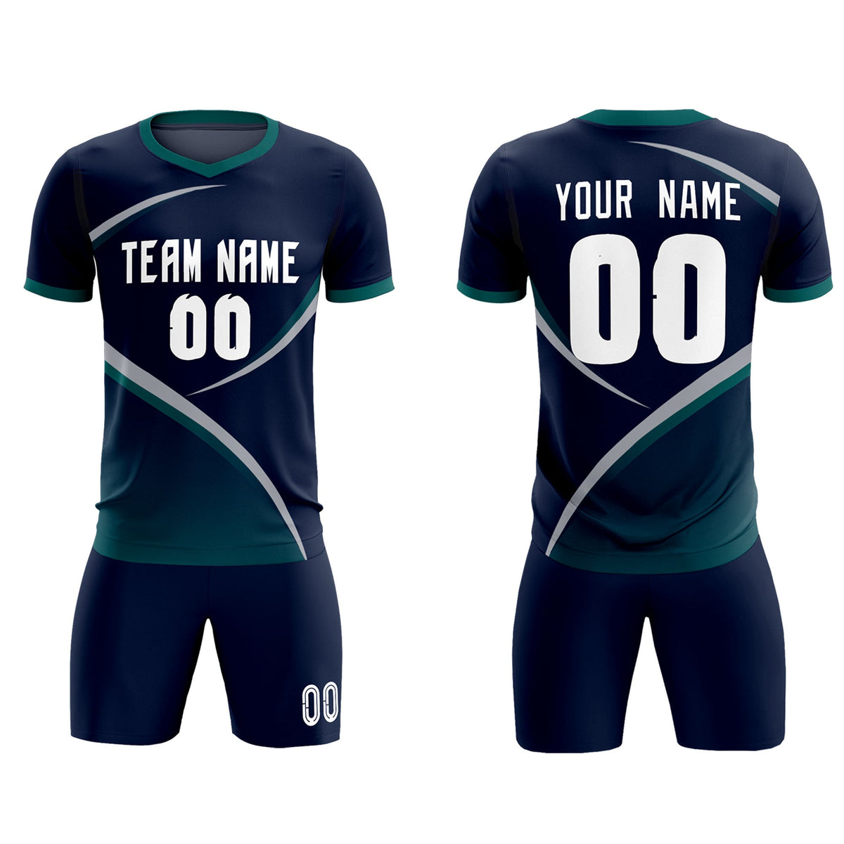 Custom Navy Aqua Color Block Training Uniform For Men Soccer Sets Jersey