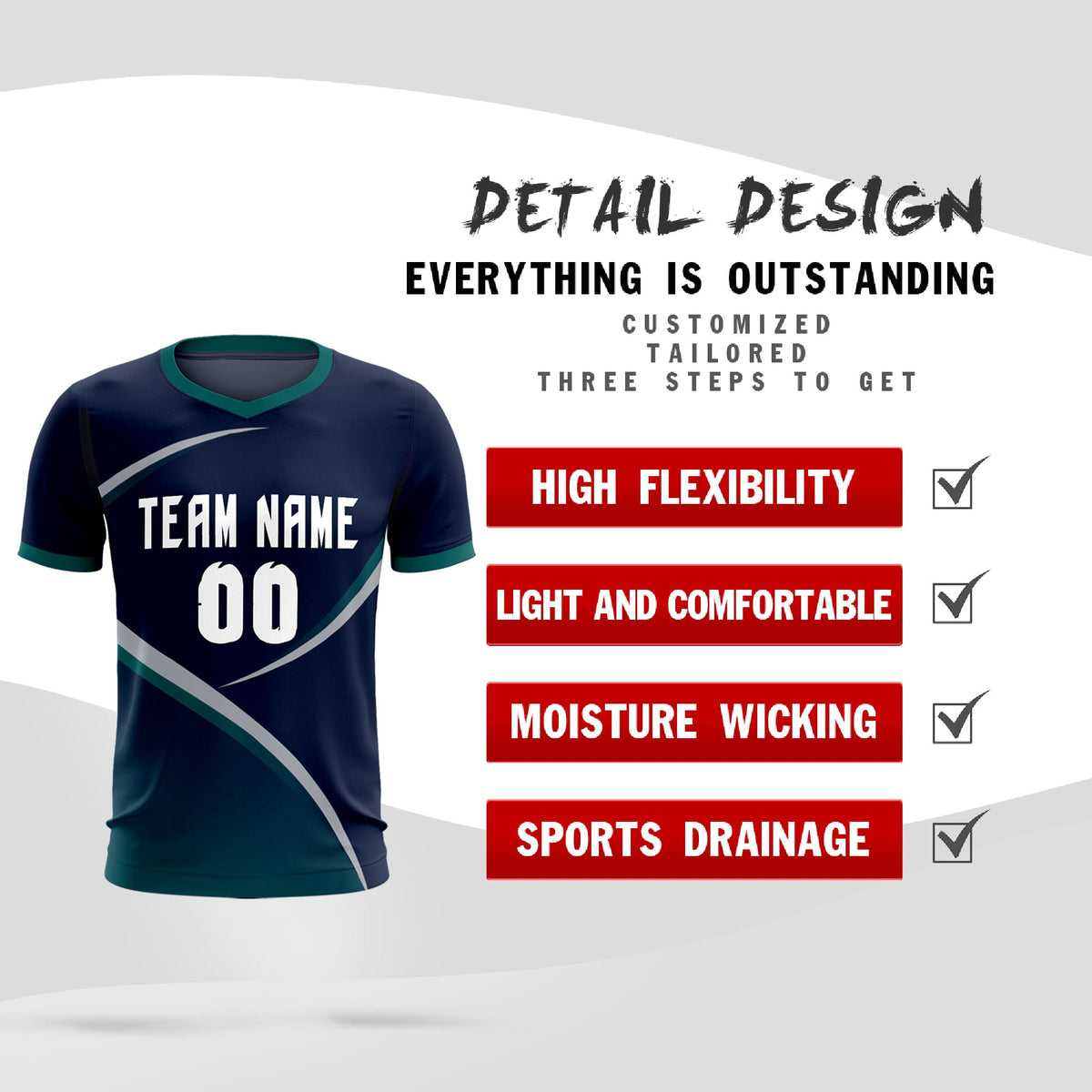 Custom Navy Aqua Color Block Training Uniform For Men Soccer Sets Jersey