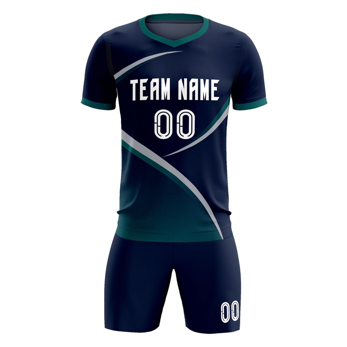 Custom Navy Aqua Color Block Training Uniform For Men Soccer Sets Jersey