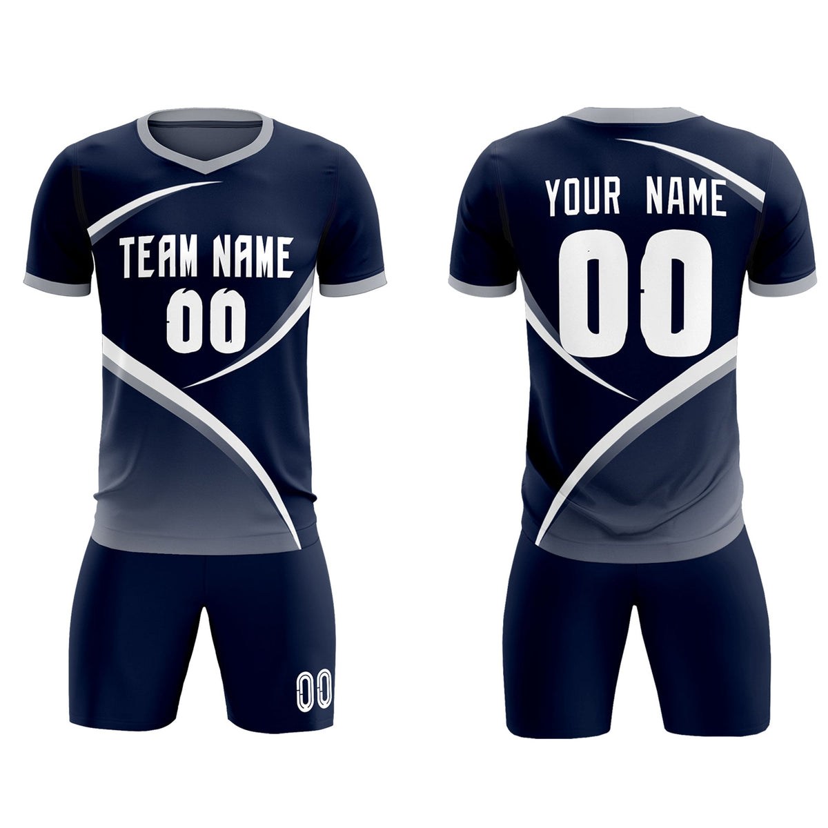 Custom Navy Gray Color Block Training Uniform For Men Soccer Sets Jersey