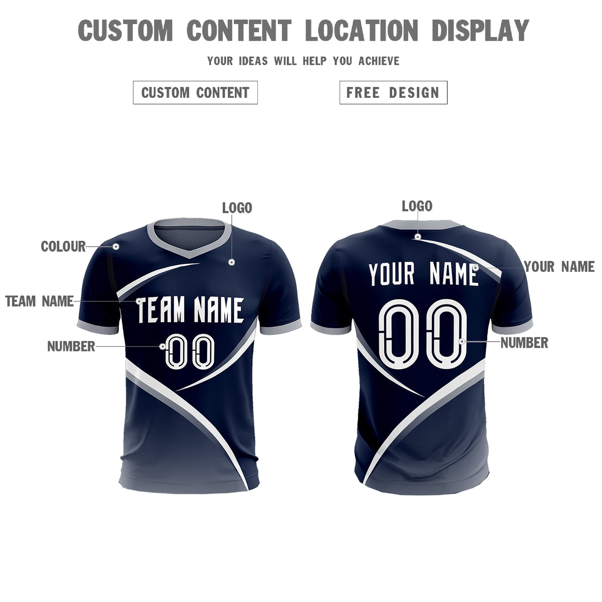 Custom Navy Gray Color Block Training Uniform For Men Soccer Sets Jersey