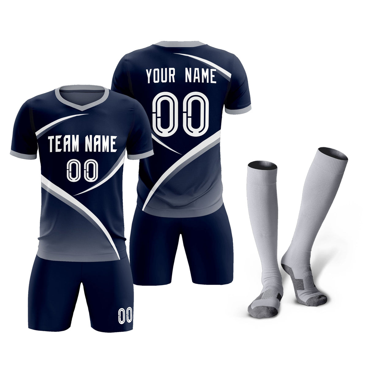Custom Navy Gray Color Block Training Uniform For Men Soccer Sets Jersey