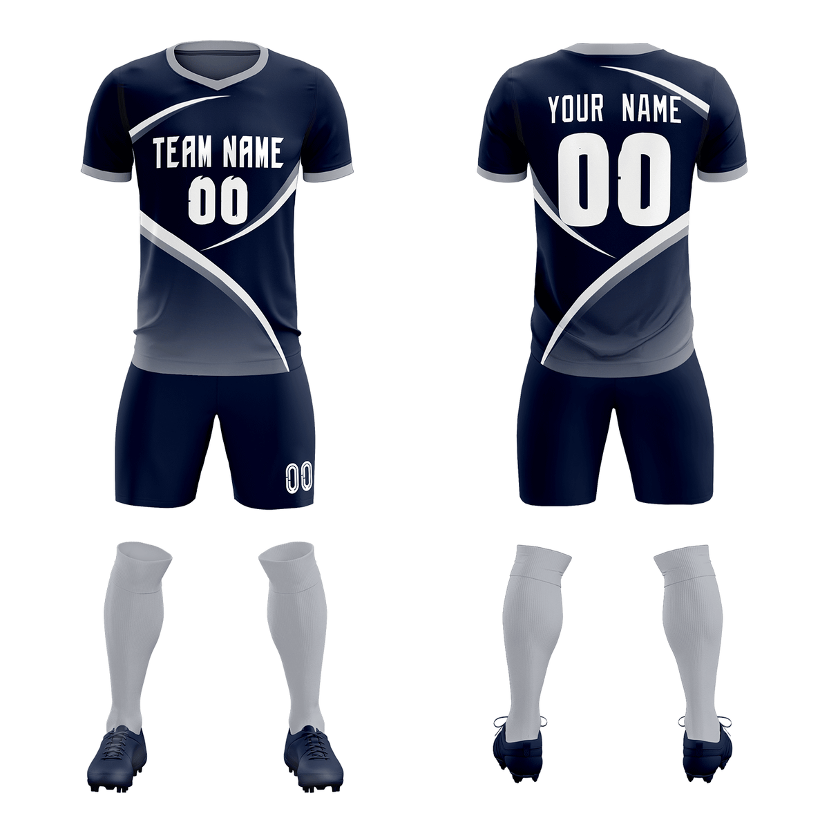 Custom Navy Gray Color Block Training Uniform For Men Soccer Sets Jersey