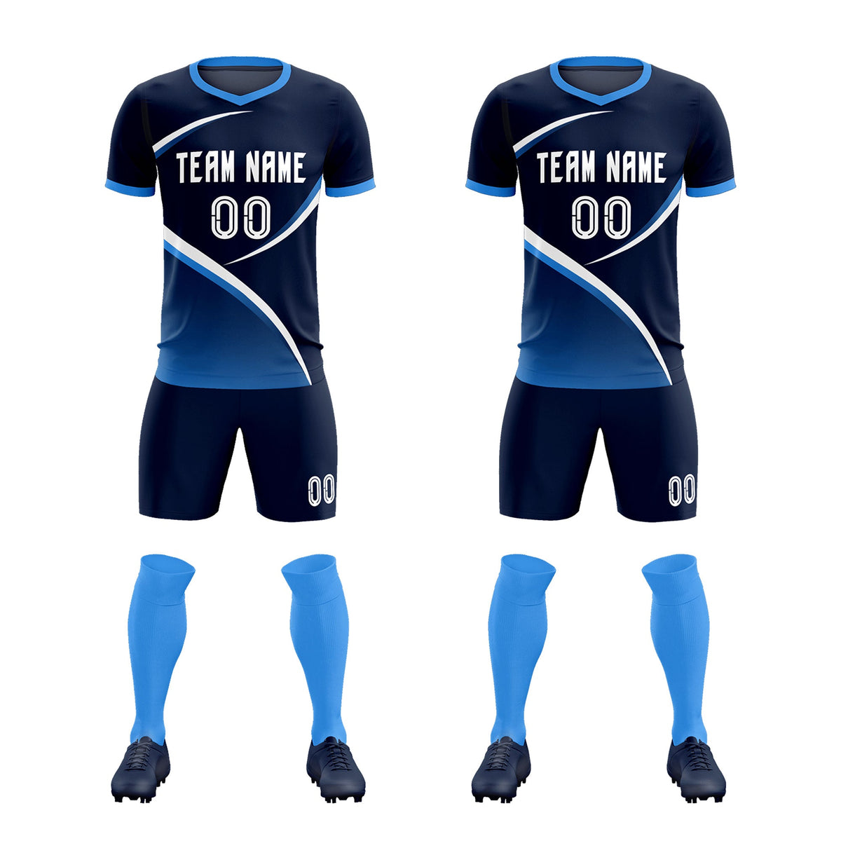 Custom Navy Powder Blue Color Block Training Uniform For Men Soccer Sets Jersey