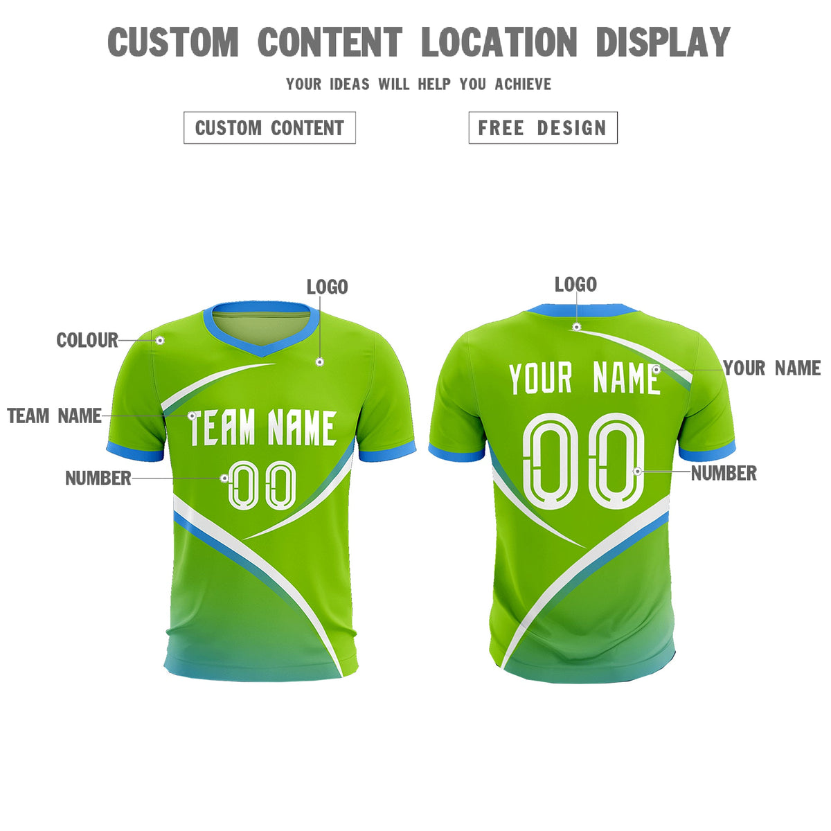 Custom Neon Green Powder Blue Color Block Training Uniform For Men Soccer Sets Jersey