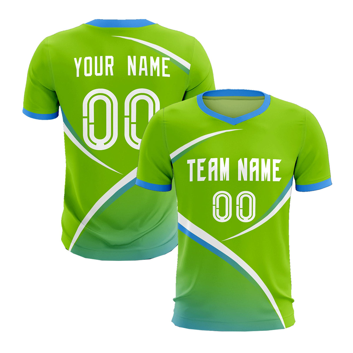 Custom Neon Green Powder Blue Color Block Training Uniform For Men Soccer Sets Jersey