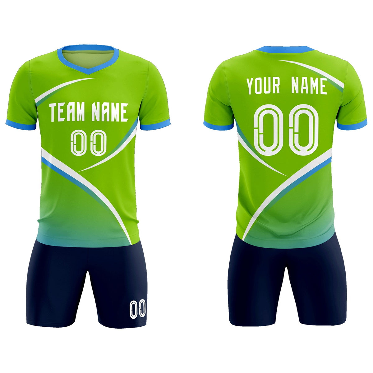 Custom Neon Green Powder Blue Color Block Training Uniform For Men Soccer Sets Jersey