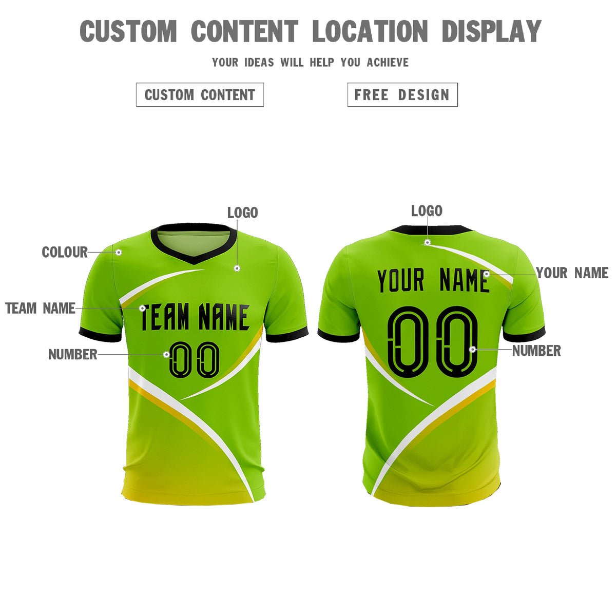 Custom Neon Green Black Color Block Training Uniform For Men Soccer Sets Jersey