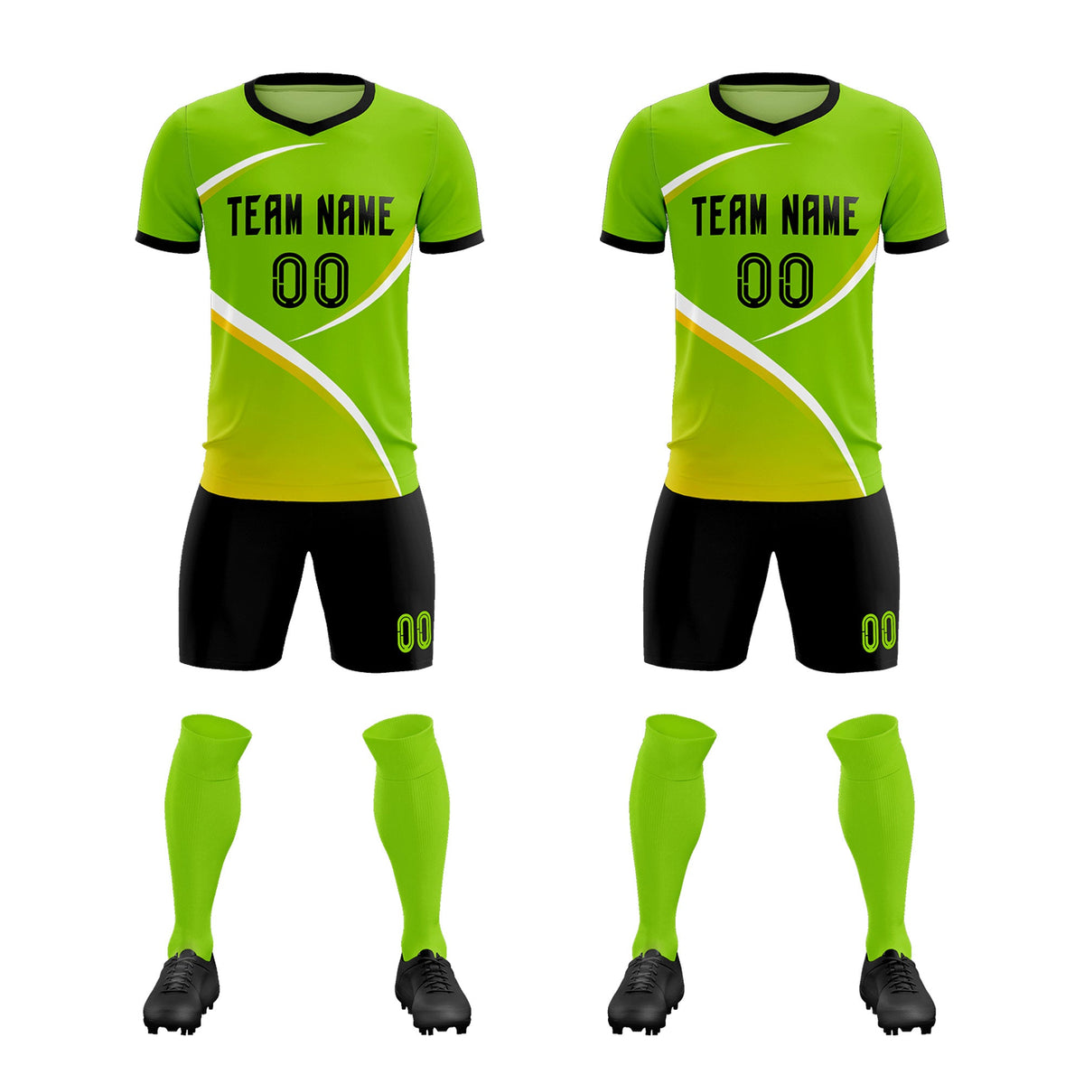 Custom Neon Green Black Color Block Training Uniform For Men Soccer Sets Jersey
