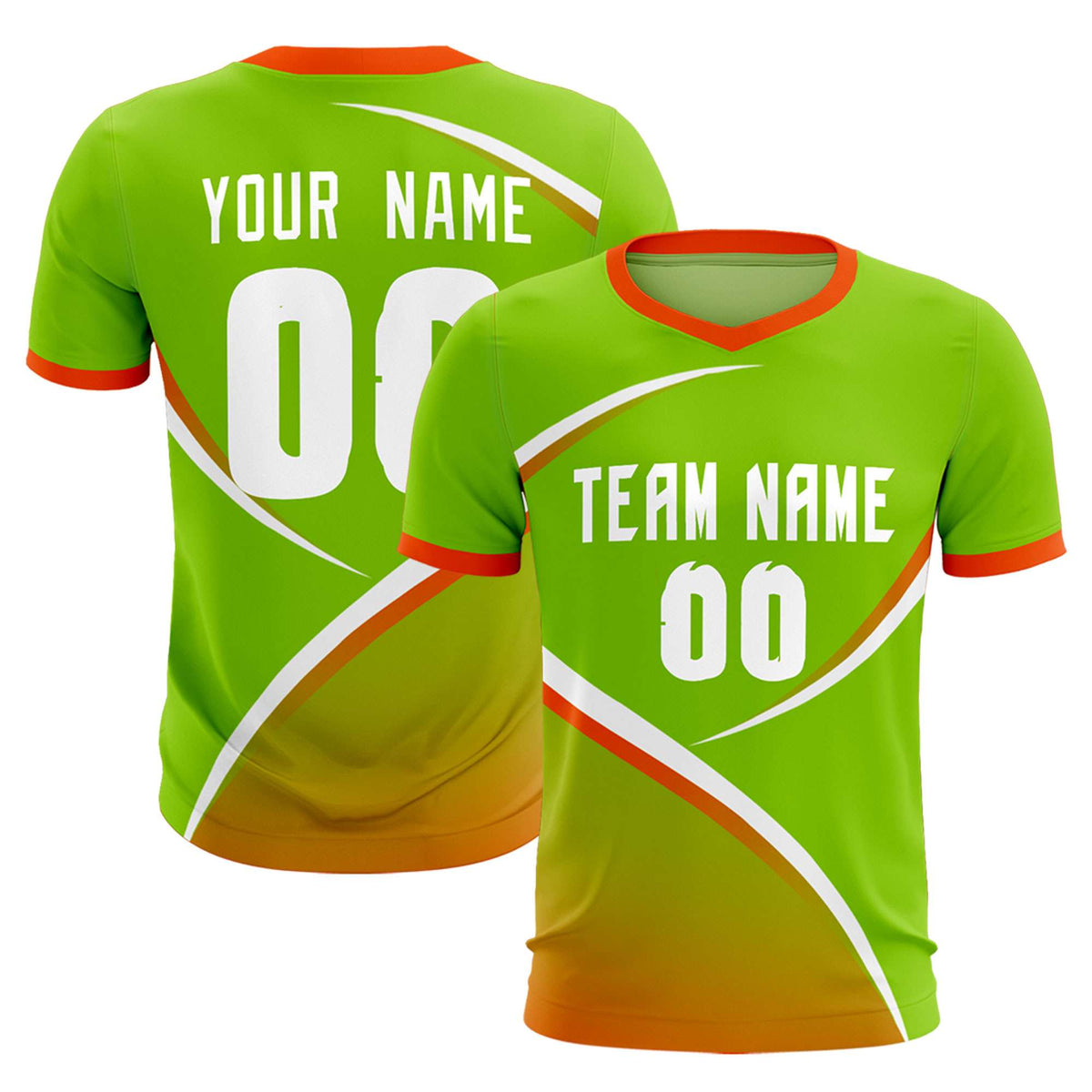 Custom Neon Green Orange Color Block Training Uniform For Men Soccer Sets Jersey