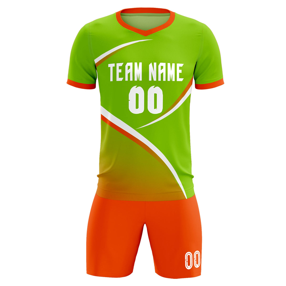 Custom Neon Green Orange Color Block Training Uniform For Men Soccer Sets Jersey