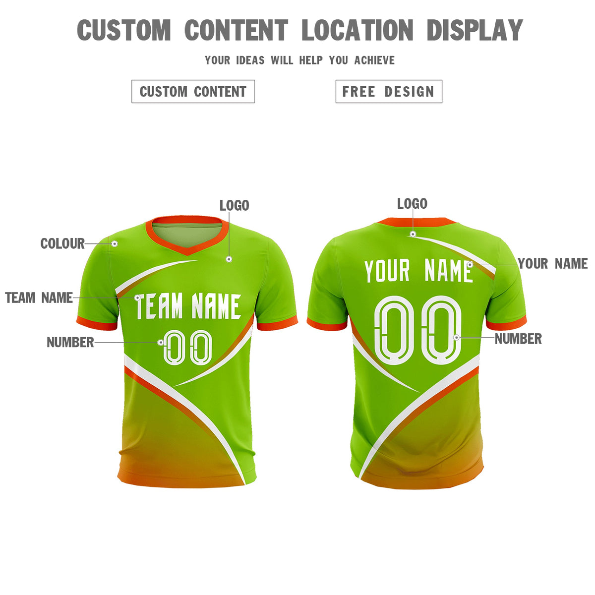 Custom Neon Green Orange Color Block Training Uniform For Men Soccer Sets Jersey