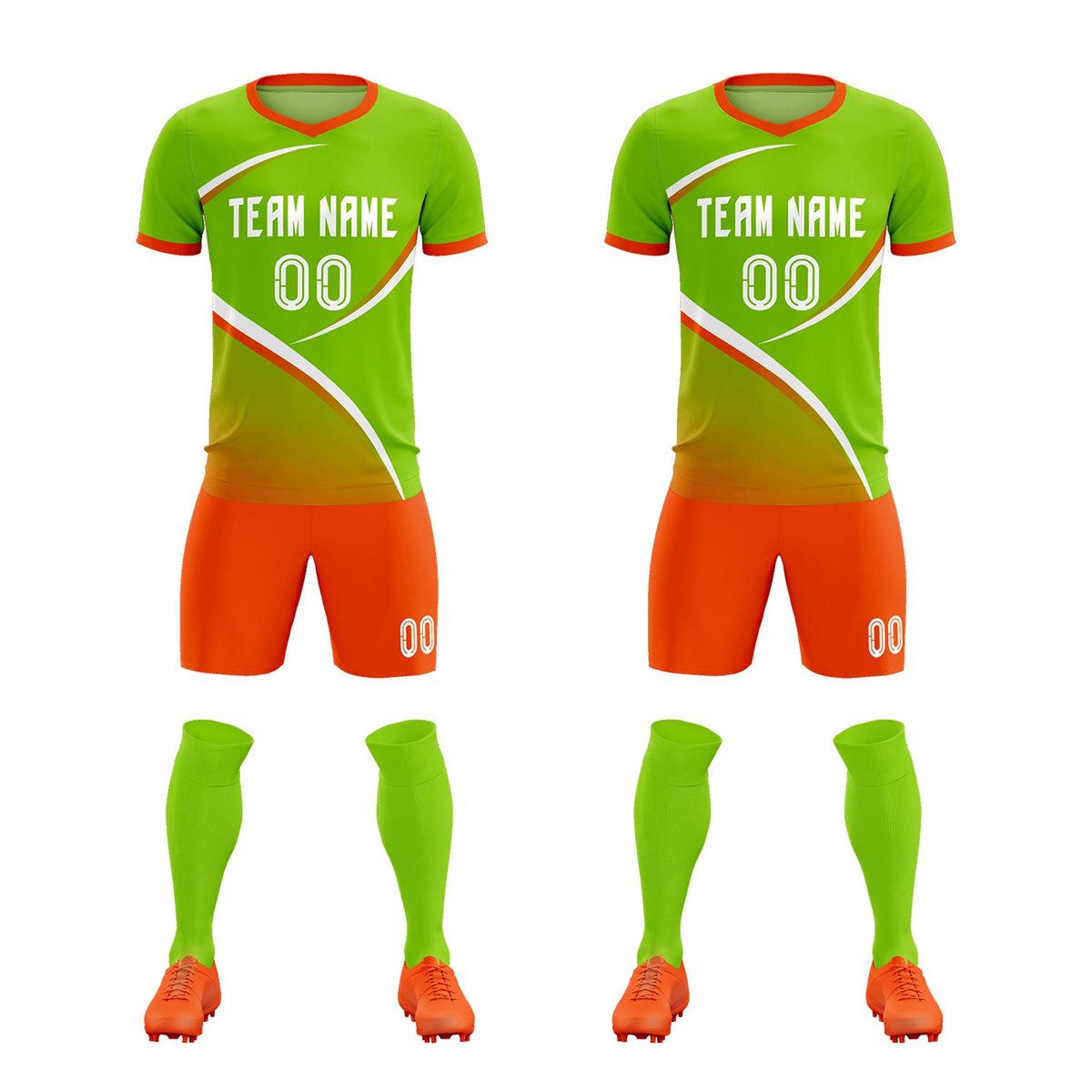 Custom Neon Green Orange Color Block Training Uniform For Men Soccer Sets Jersey