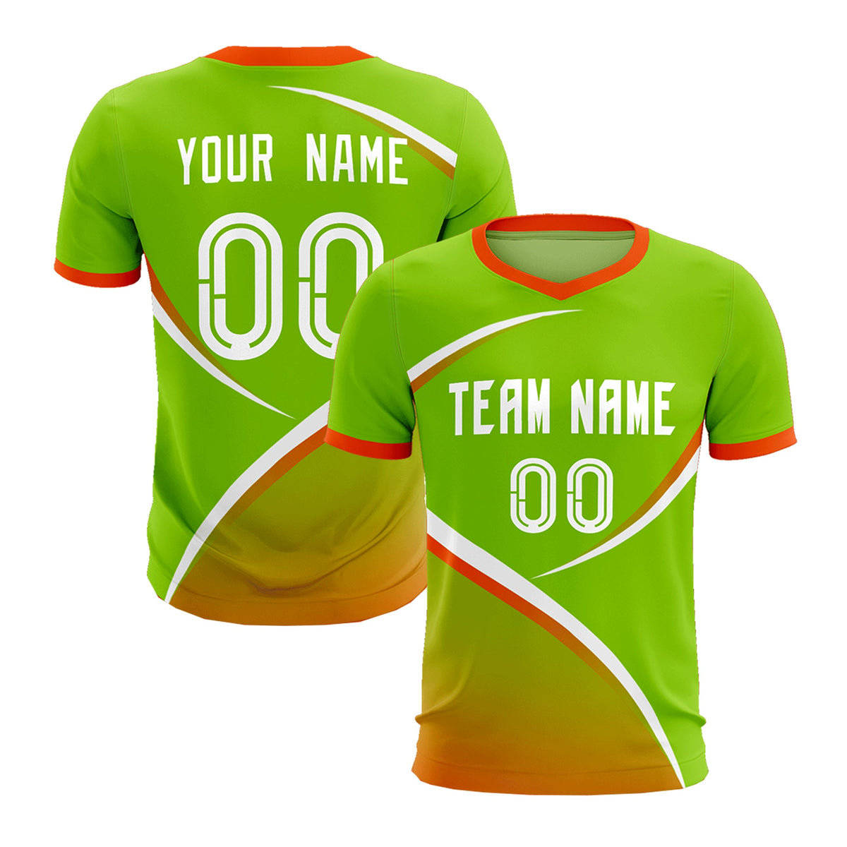 Custom Neon Green Orange Color Block Training Uniform For Men Soccer Sets Jersey