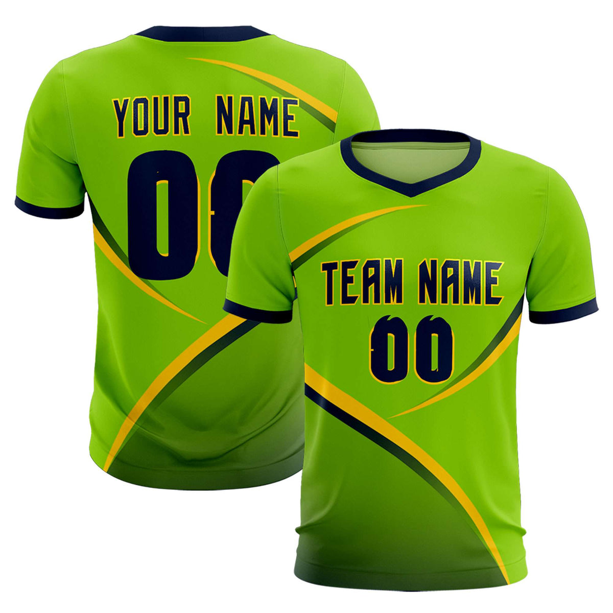 Custom Neon Green Navy Color Block Training Uniform For Men Soccer Sets Jersey
