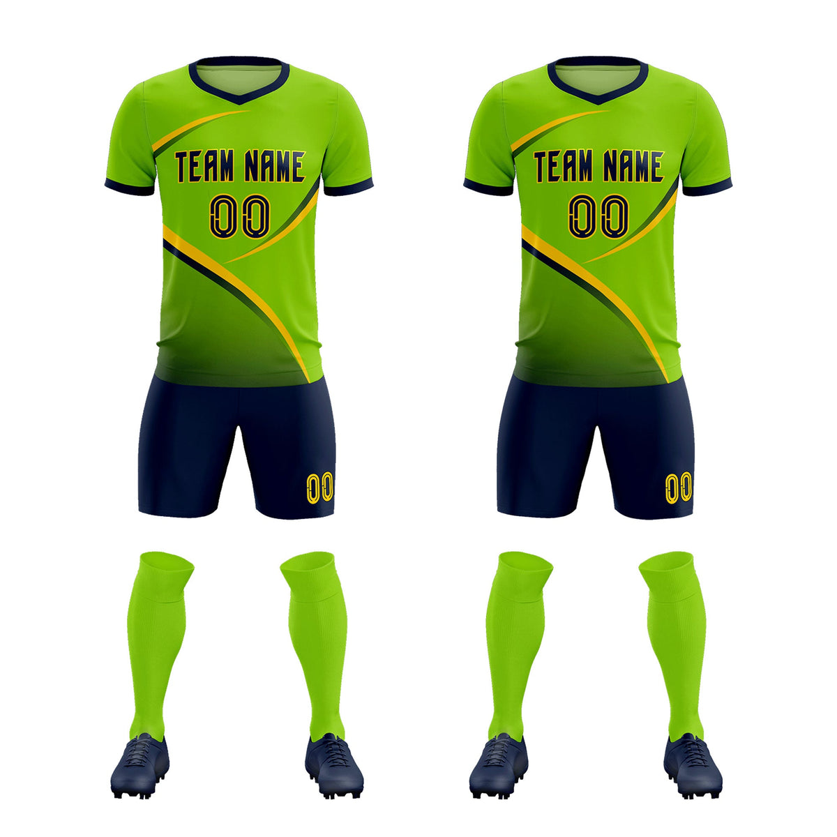 Custom Neon Green Navy Color Block Training Uniform For Men Soccer Sets Jersey