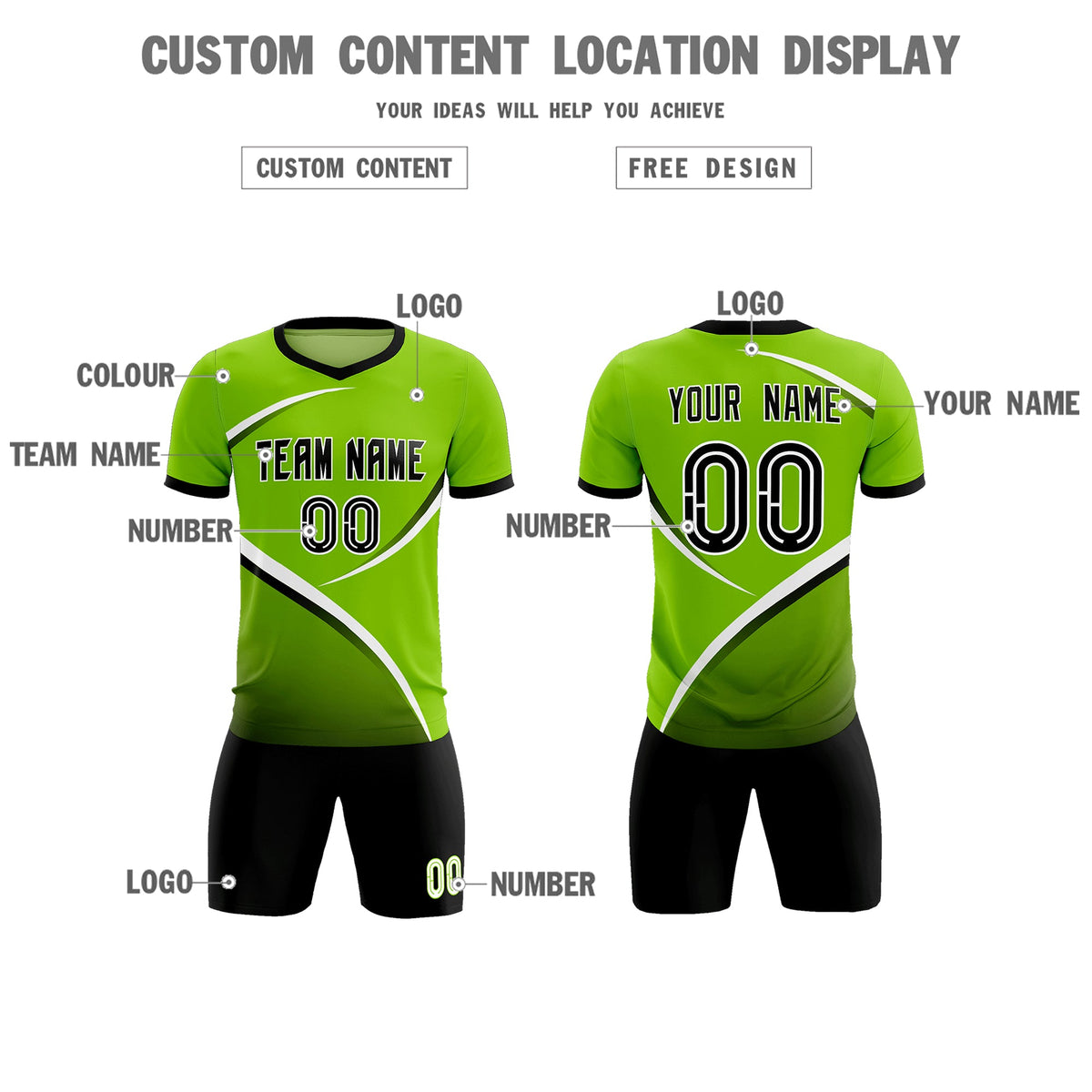 Custom Neon Green Black Color Block Training Uniform For Men Soccer Sets Jersey