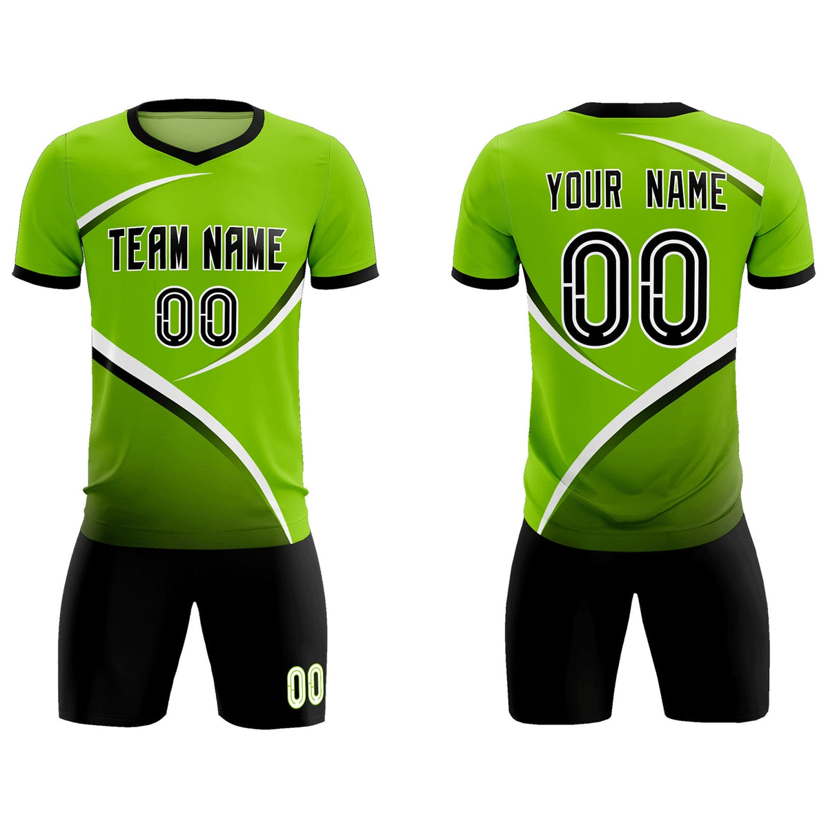 Custom Neon Green Black Color Block Training Uniform For Men Soccer Sets Jersey