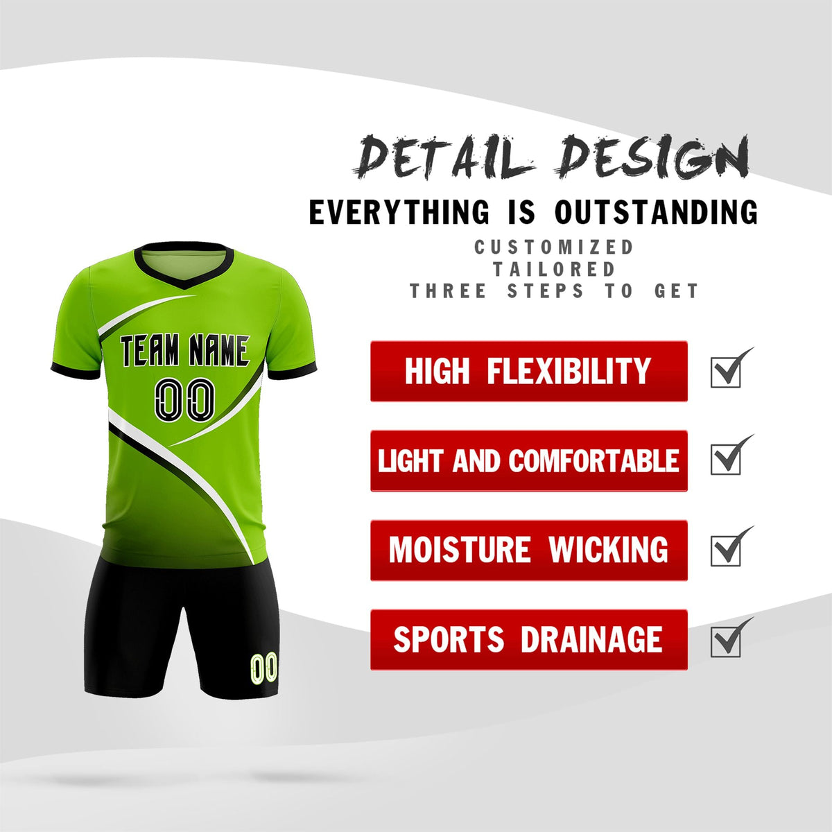 Custom Neon Green Black Color Block Training Uniform For Men Soccer Sets Jersey