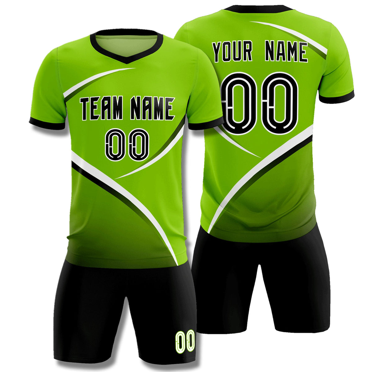 Custom Neon Green Black Color Block Training Uniform For Men Soccer Sets Jersey