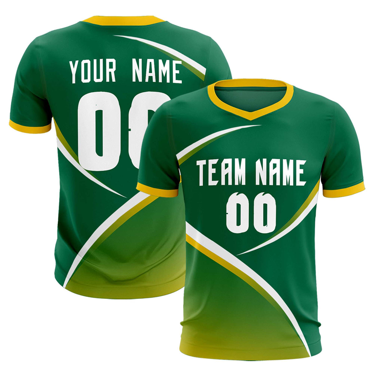 Custom Kelly Green Gold Color Block Training Uniform For Men Soccer Sets Jersey