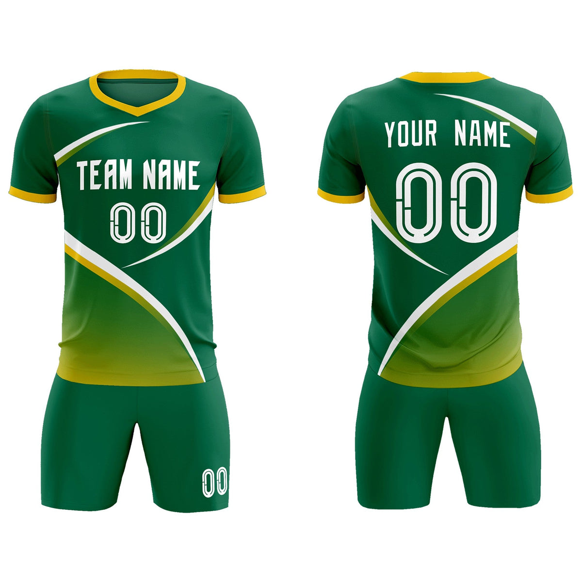 Custom Kelly Green Gold Color Block Training Uniform For Men Soccer Sets Jersey