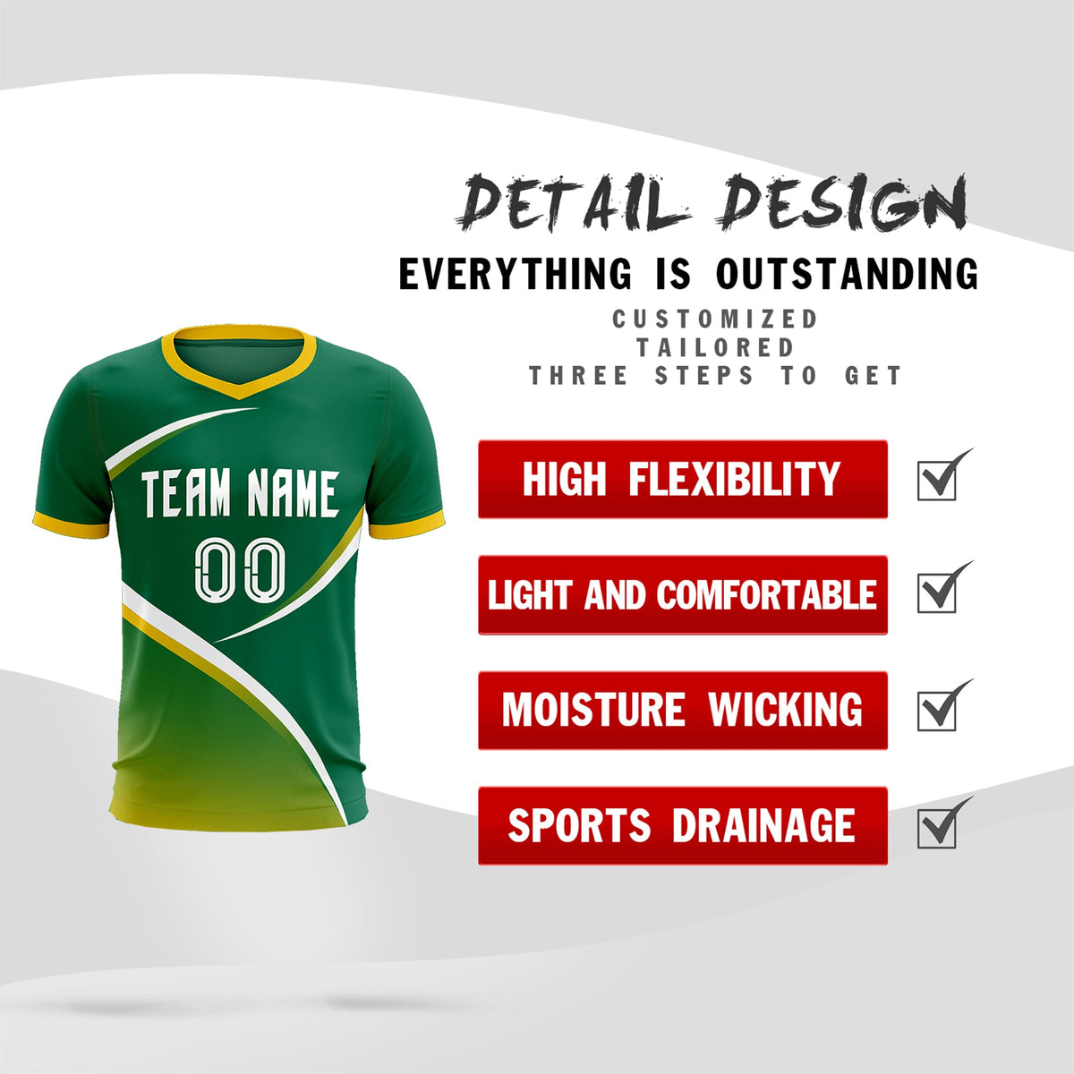 Custom Kelly Green Gold Color Block Training Uniform For Men Soccer Sets Jersey