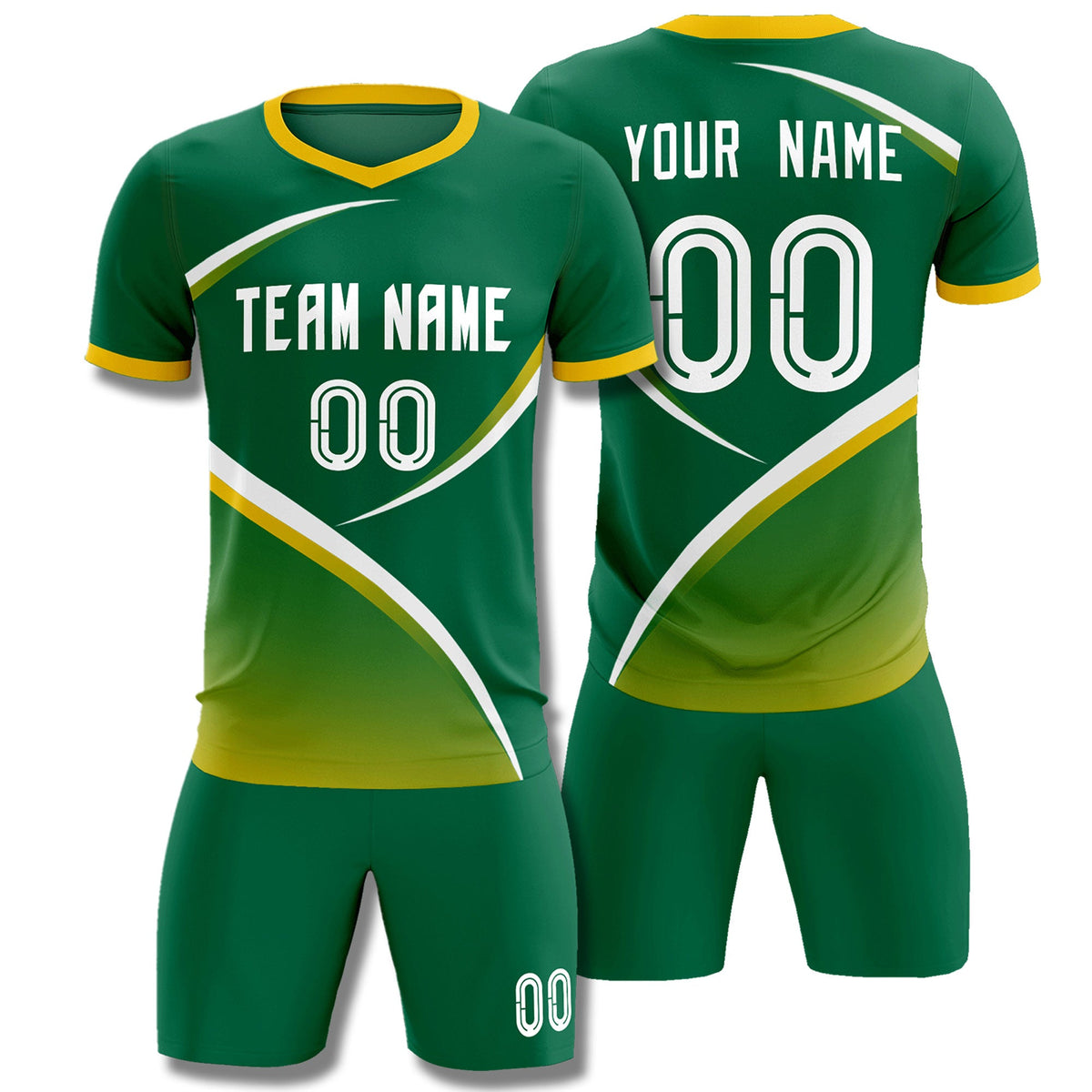 Custom Kelly Green Gold Color Block Training Uniform For Men Soccer Sets Jersey