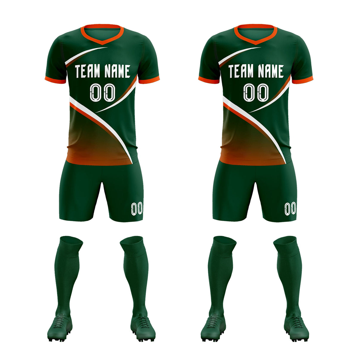 Custom Green Orange Color Block Training Uniform For Men Soccer Sets Jersey