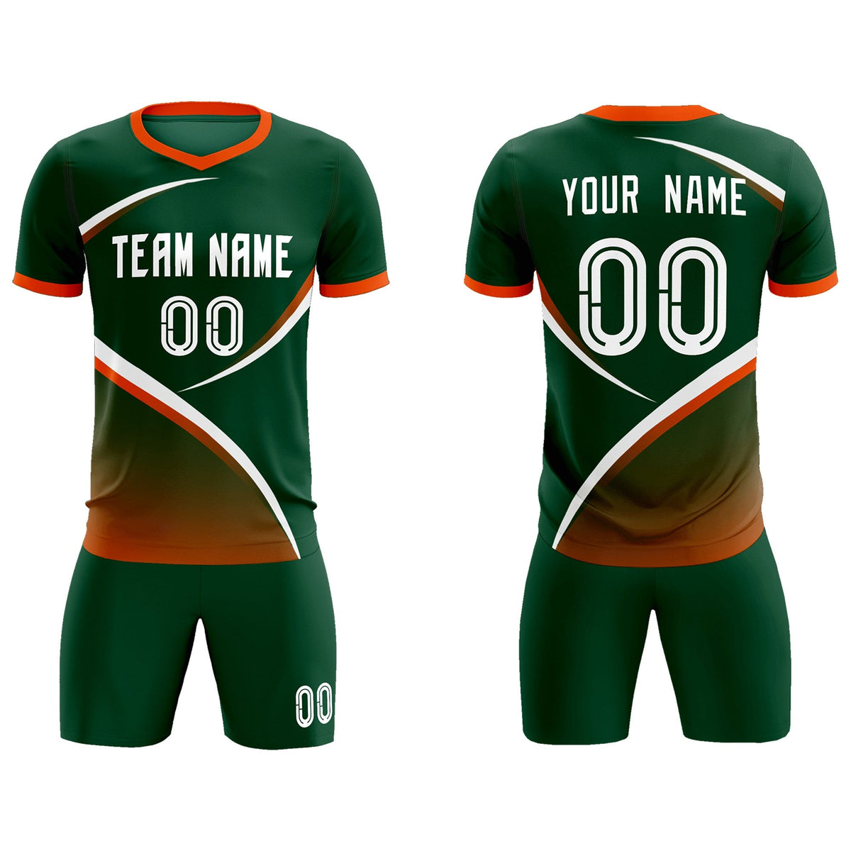 Custom Green Orange Color Block Training Uniform For Men Soccer Sets Jersey