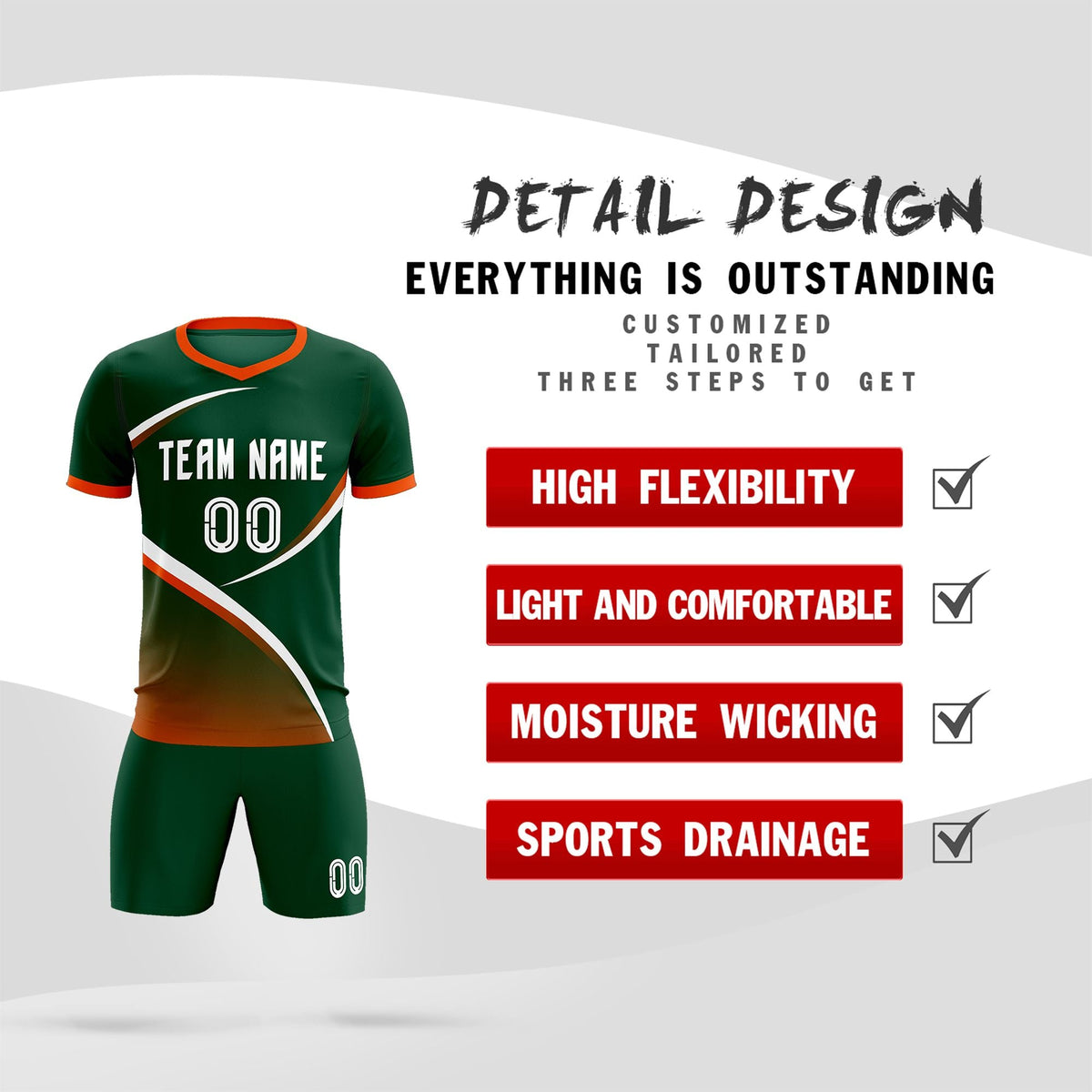 Custom Green Orange Color Block Training Uniform For Men Soccer Sets Jersey
