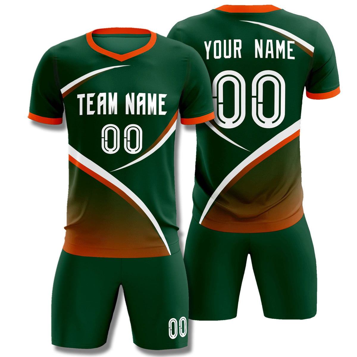 Custom Green Orange Color Block Training Uniform For Men Soccer Sets Jersey