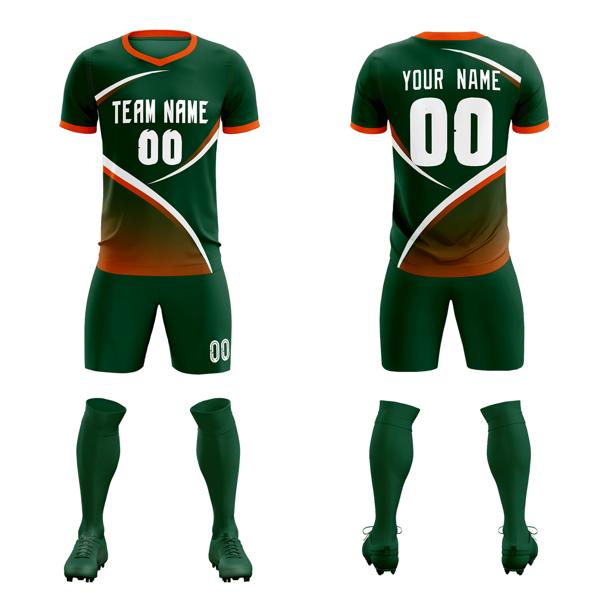 Custom Green Orange Color Block Training Uniform For Men Soccer Sets Jersey