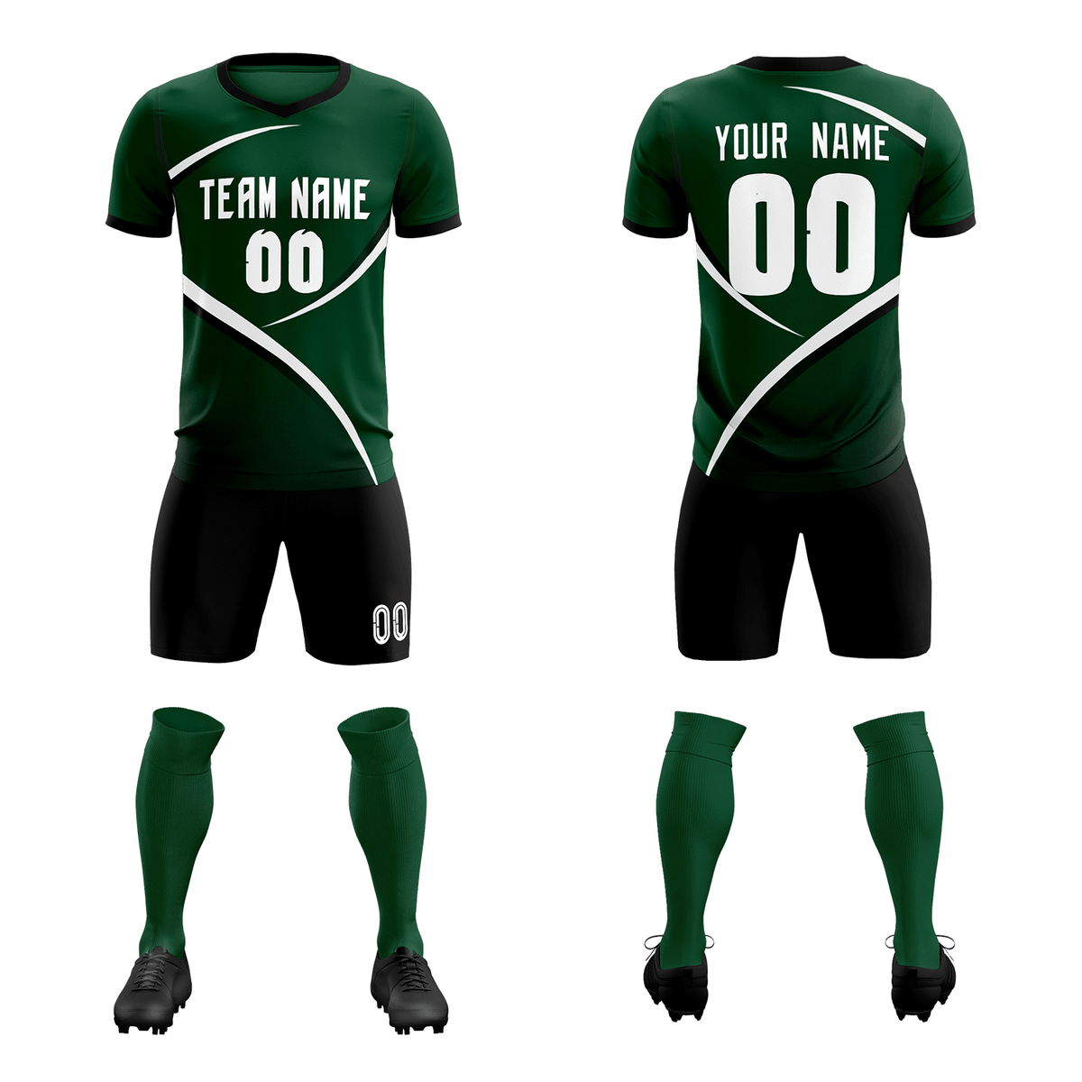 Custom Green Black Color Block Training Uniform For Men Soccer Sets Jersey