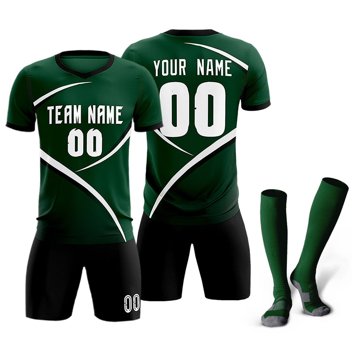 Custom Green Black Color Block Training Uniform For Men Soccer Sets Jersey
